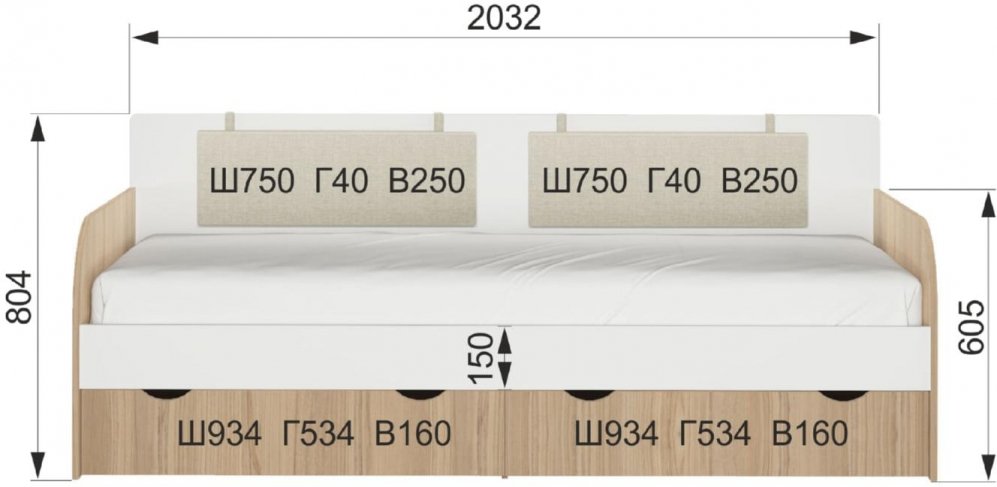 Софа Кот № 900.4 90х200 туя светлая / белый с подушками