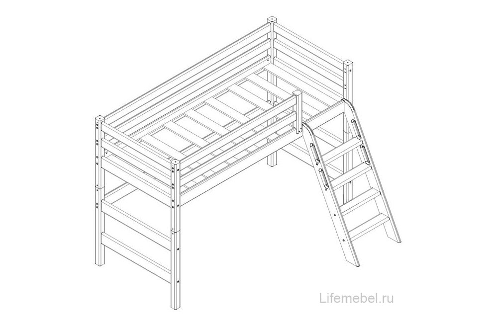 Кровать-чердак Соня с наклонной лестницей вариант 6