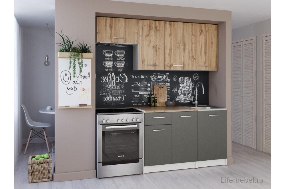 Кухонный гарнитур Реура / Васаби графит / дуб вотан кух. гарнитур 1,9L  76144499