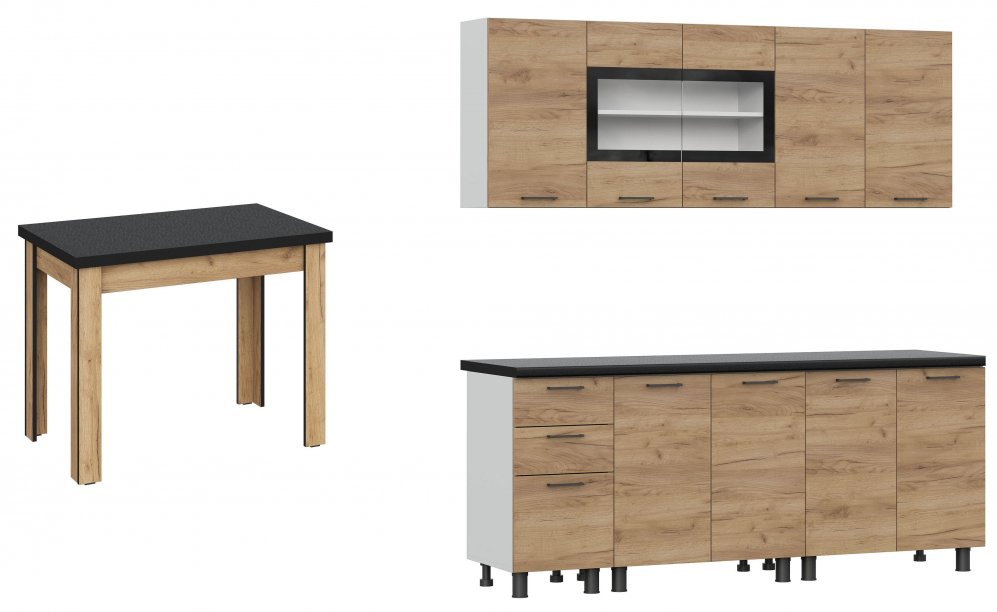 Кухня Аризона 2 м со столом Аризона СО 2 белый / дуб золотой / черный