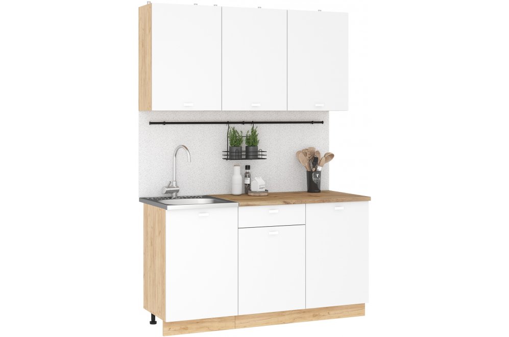 Кухня Занна 1,5 дуб крафт золотой / белый