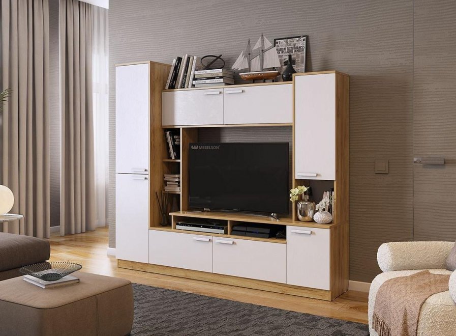 Готовая гостиная Токио дуб крафт золотой / белое дерево