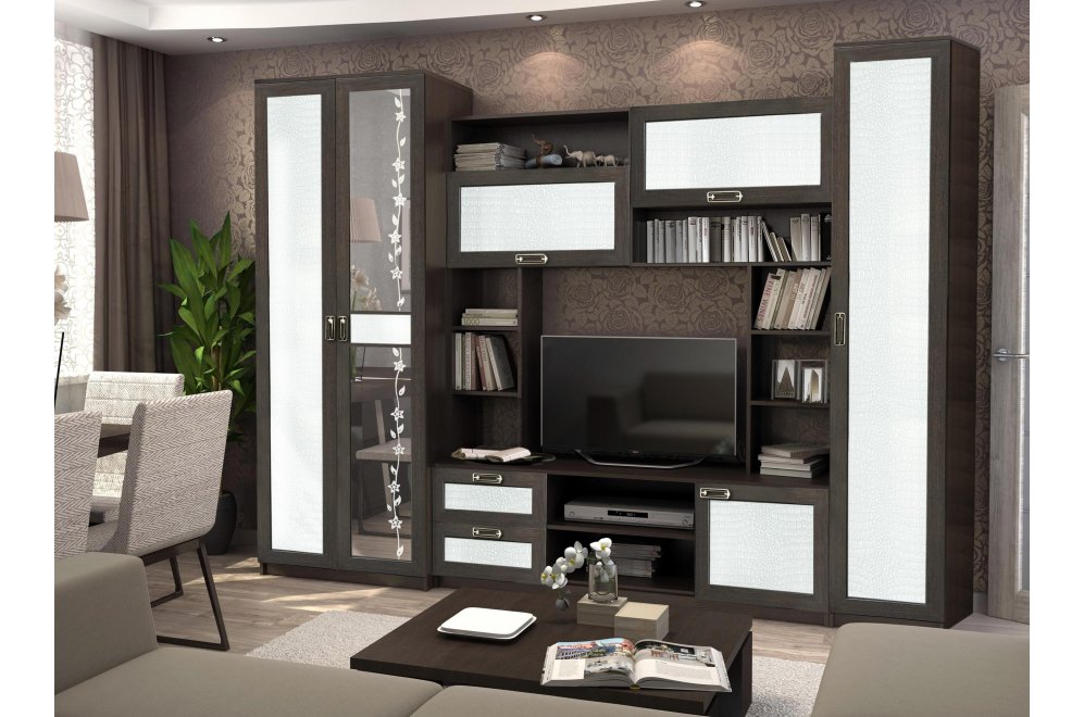 Готовая гостиная Аллегро вариант №6 270 см венге linum / caiman белый