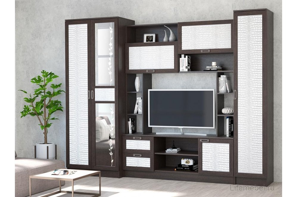 Готовая гостиная Аллегро вариант №6 270 см венге linum / caiman белый