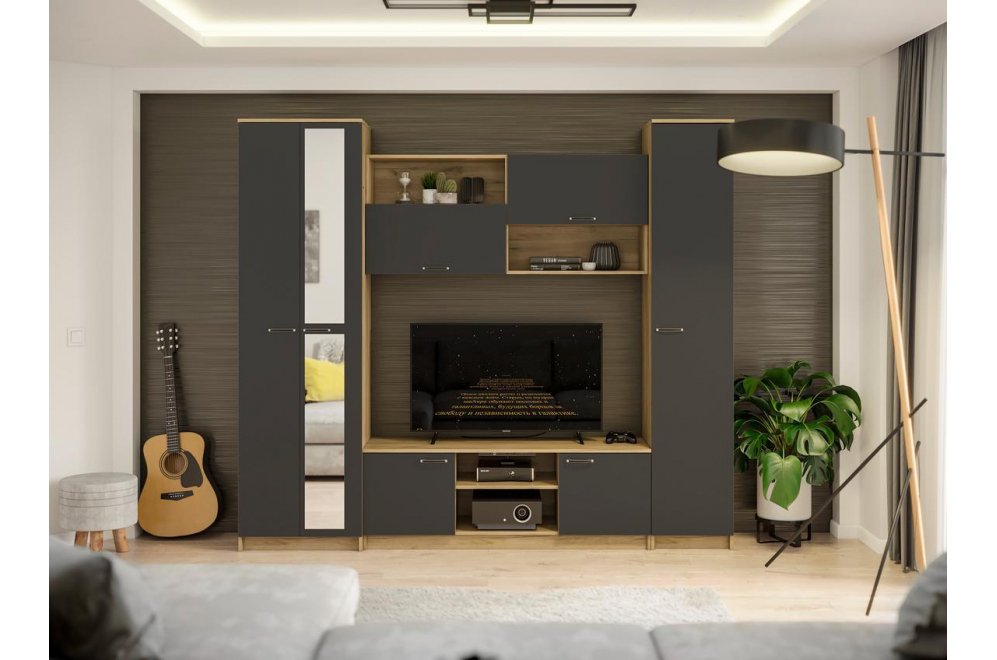 Готовая гостиная Бертелена дуб крафт серый / серый графит