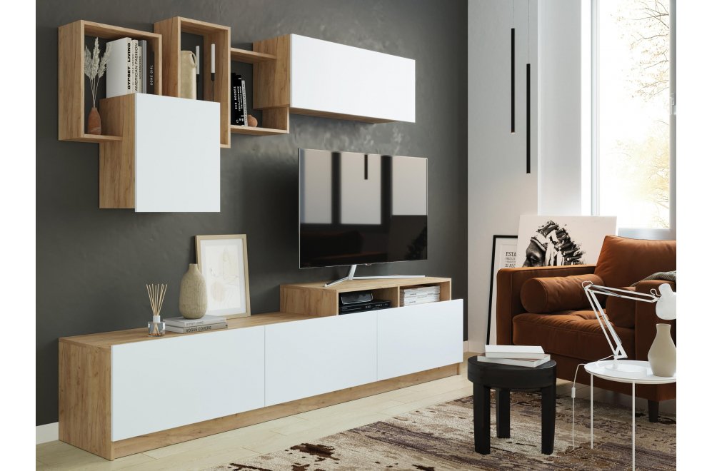 Готовая гостиная Мадера ЛДСП дуб крафт золотой / лдсп белый - Уцененный экземпляр