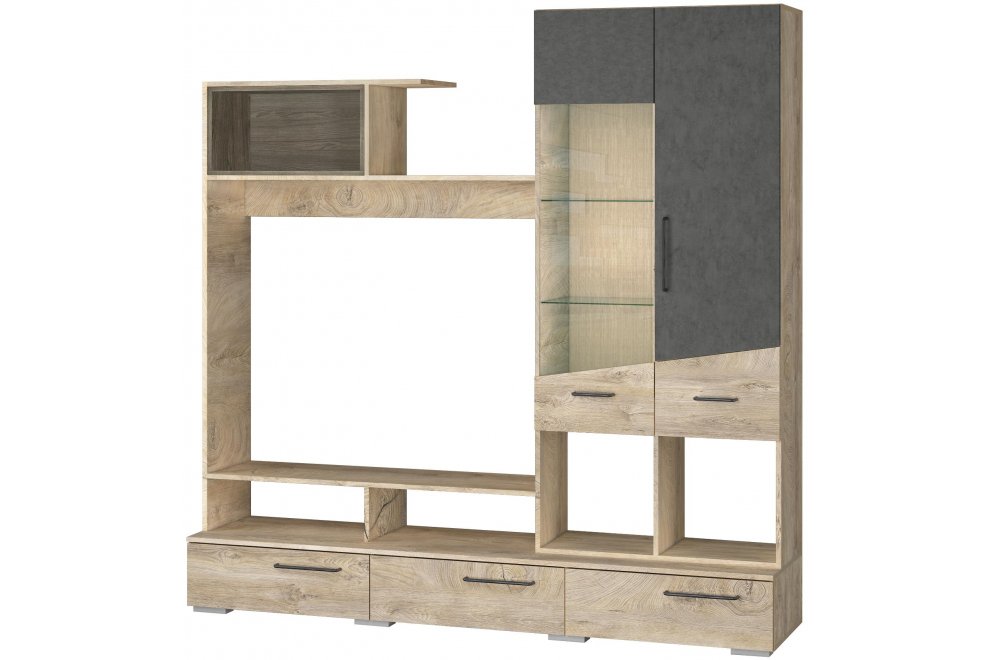 Готовая гостиная Паскаль ясень анкор темный / темный бетон / дуб эндгрейн мдф ЦС