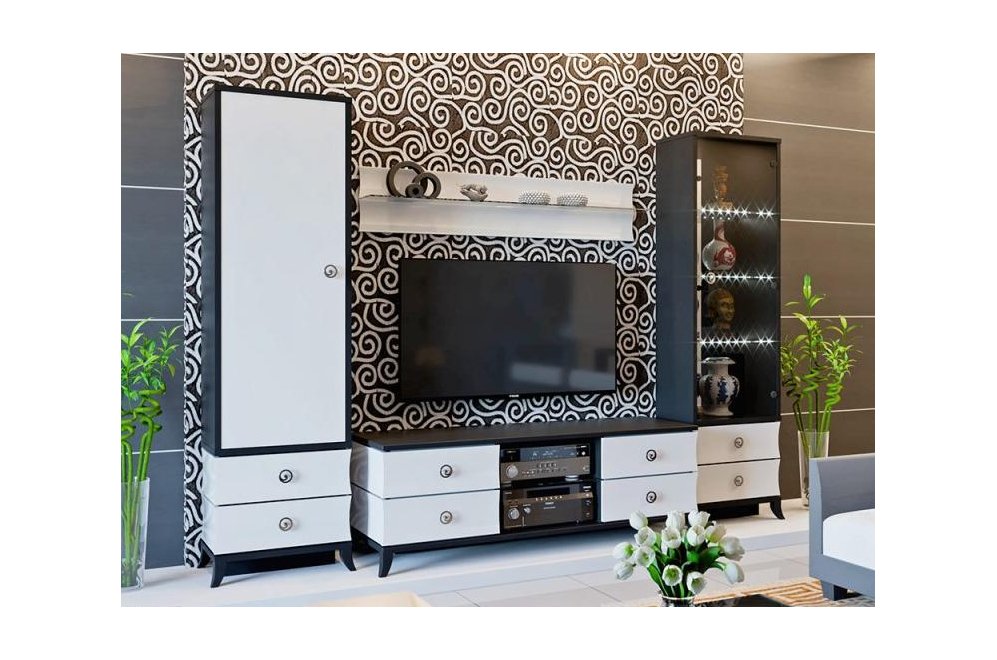 Модульная гостиная Камилла (комплектация 1) белый глянец / черный