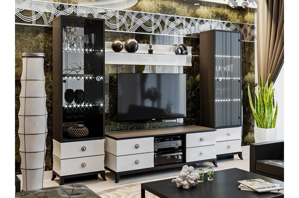 Модульная гостиная Камилла (комплектация 2) белый глянец / черный 