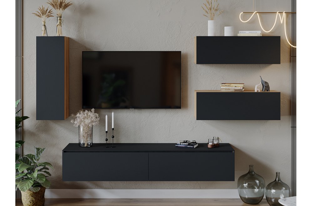 Модульная гостиная Глосс ГН 319.07 яблоня беллуно / стекло графит матовый комплектация 7