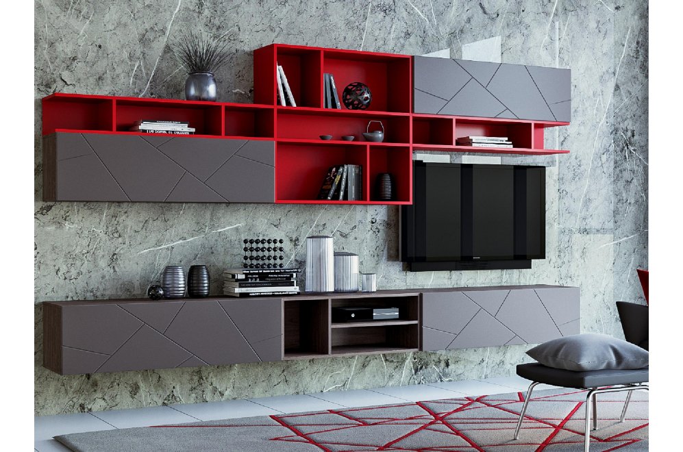 Модульная гостиная Summit софт графит / ярко-красная / ясень анкор темный комплектация 1