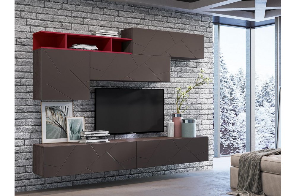 Модульная гостиная Summit софт графит / ярко-красная / ясень анкор темный комплектация 4