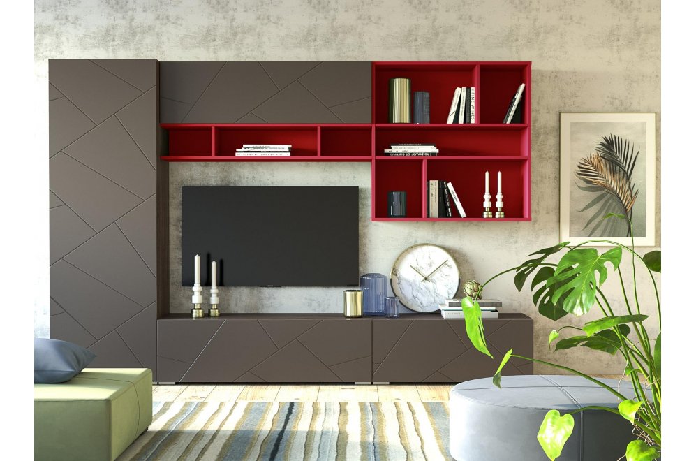 Модульная гостиная Summit софт графит / ярко-красная / ясень анкор темный комплектация 5