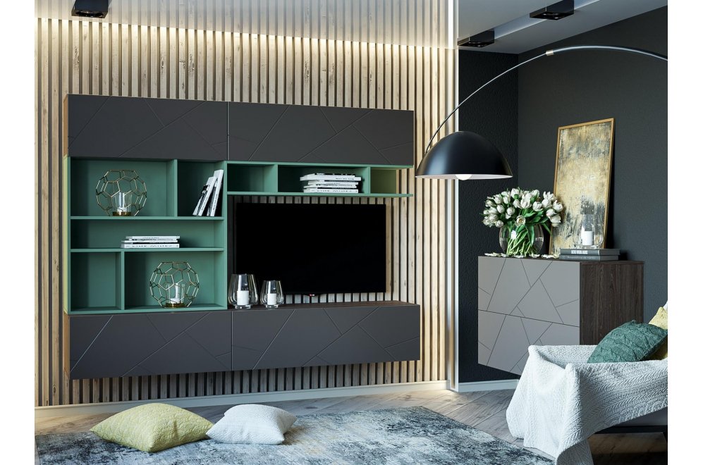 Модульная гостиная Summit софт графит / муссон / ясень анкор темный комплектация 6