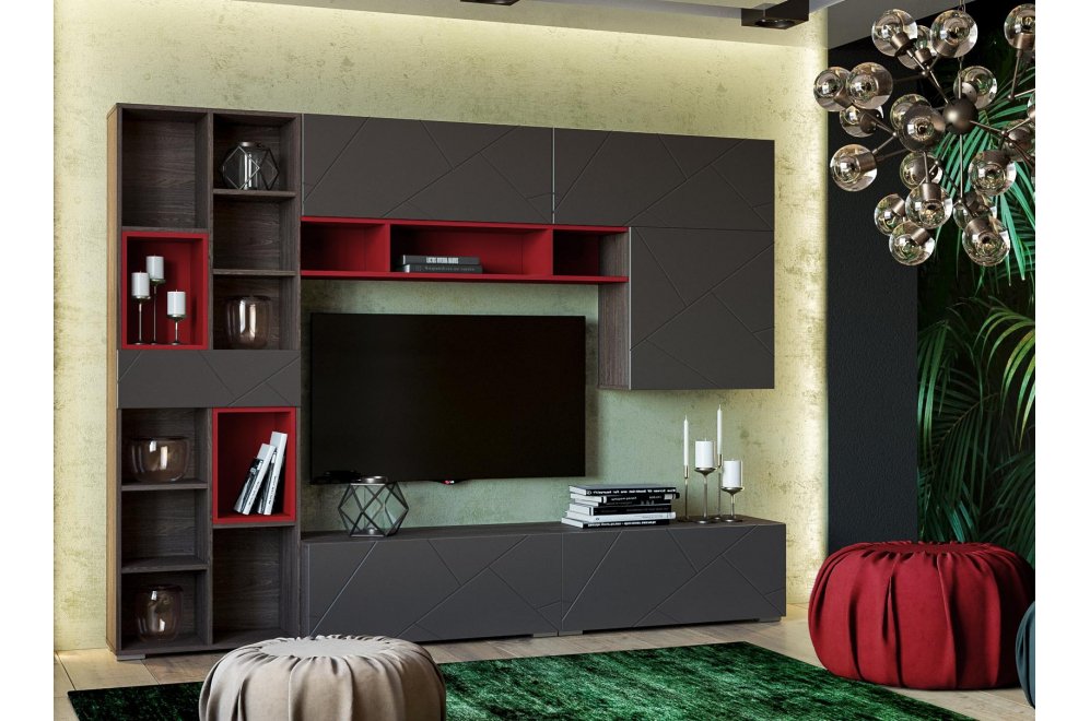 Модульная гостиная Summit софт графит / ярко-красная / ясень анкор темный комплектация 7