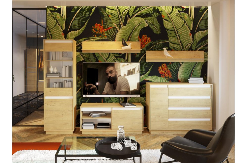 Модульная гостиная Virginia комплектация 2 белый скандинавский / дуб бунратти