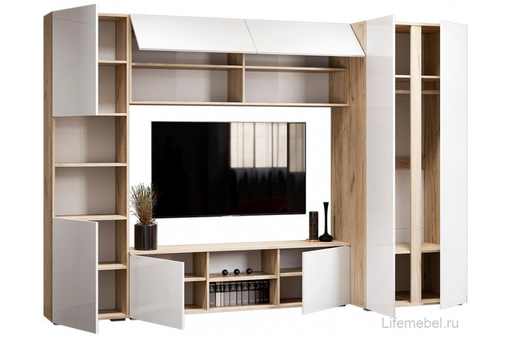Модульная гостиная Алетра дуб крафт серый / глянец белый комплектация 1