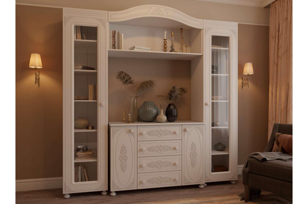 Модульная гостиная Ассоль белое дерево комплектация 1