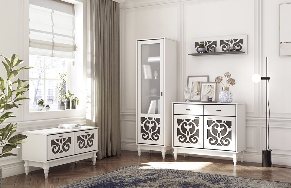 Модульная гостиная Джела белый аляска / графит