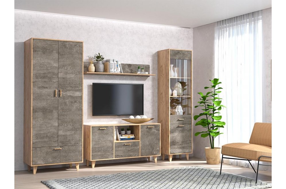 Модульная гостиная Эго дуб крафт золотой / камень темный комплектация 1