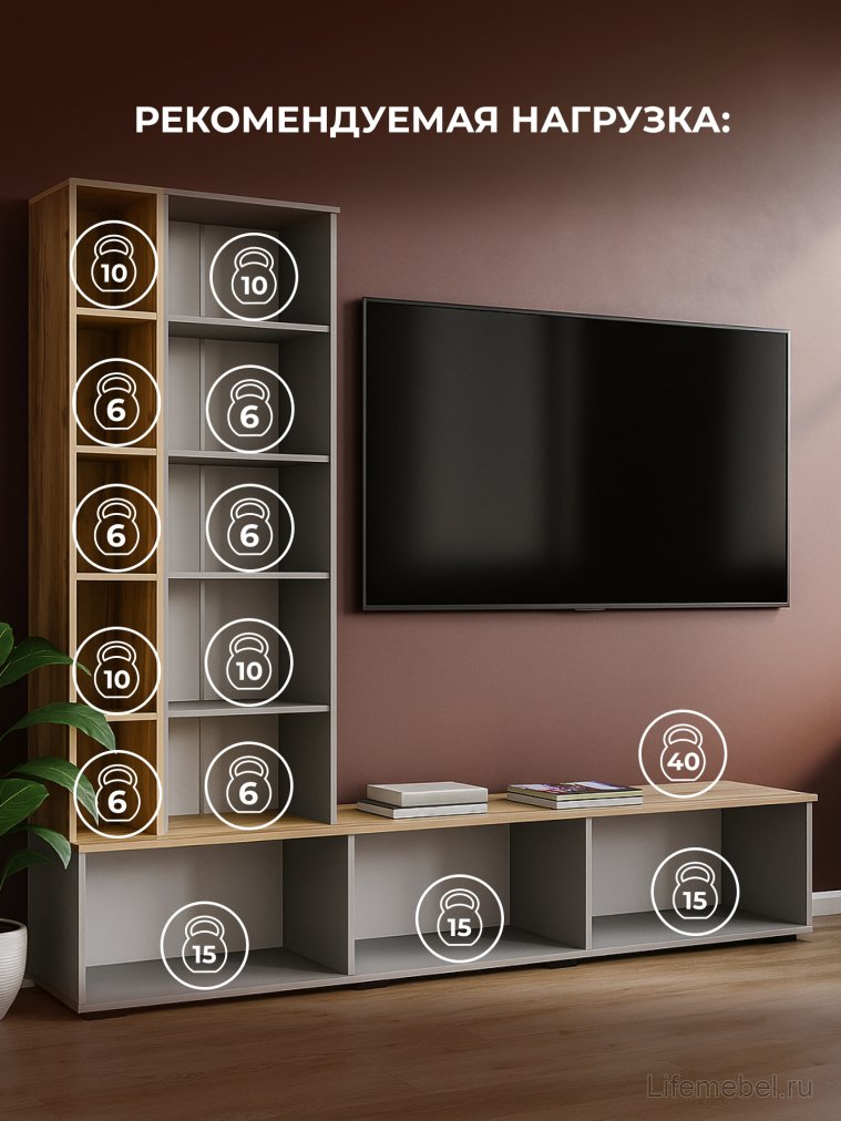 Модульная гостиная Филеста шиншилла серая / дуб вотан комплектация 1