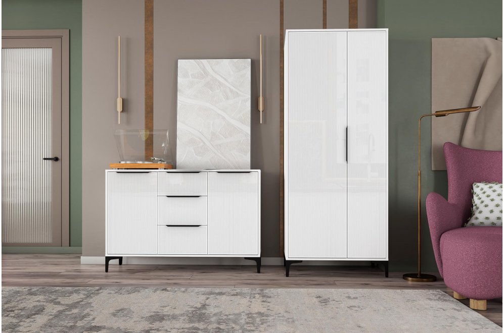 Модульная гостиная Иадама белый / белый глянец комплектация 3