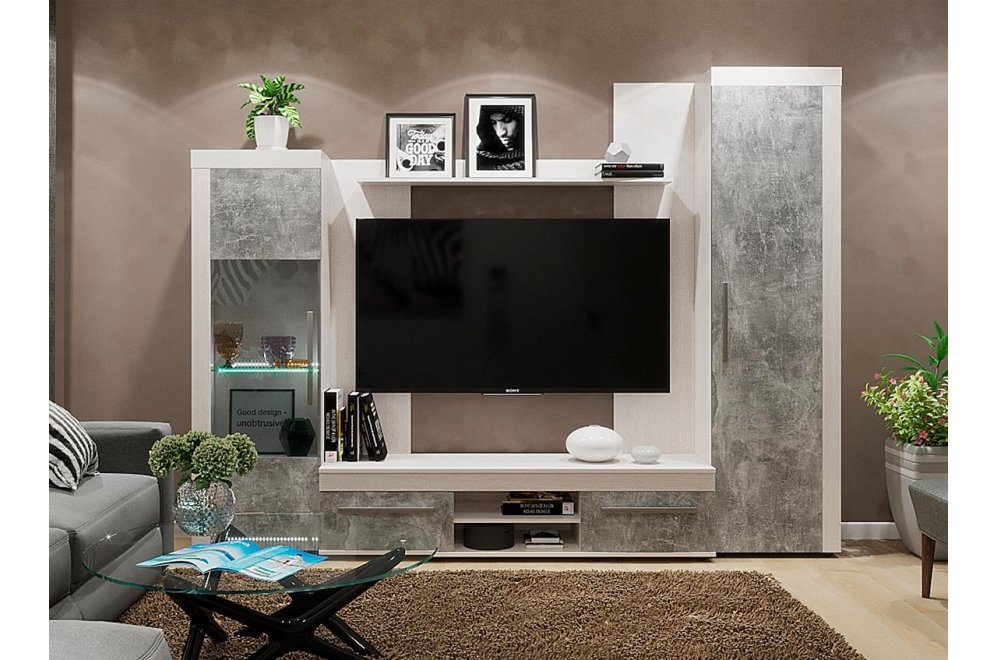 Модульная гостиная Леон (комплектация 1) ясень анкор светлый / ателье светлый