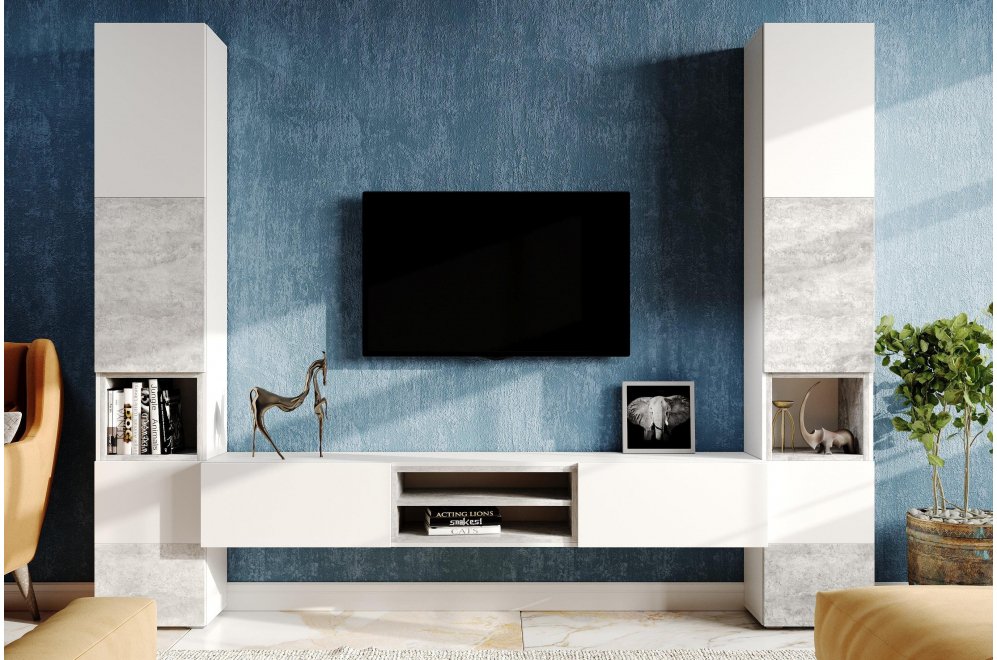 Модульная гостиная Лонгфорд комплектация 1 белый / бетон светлый