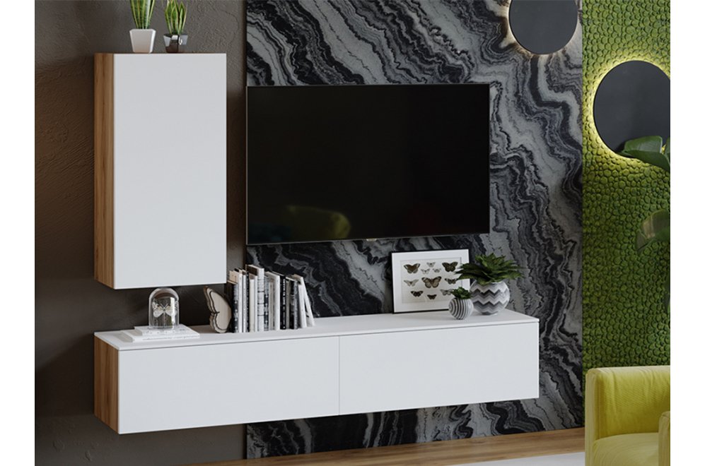 Модульная гостиная Порто яблоня беллуно / белый софт комплектация 5