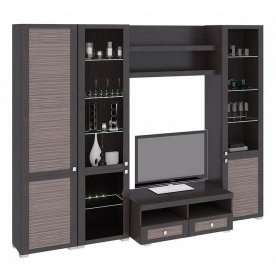 Стенка для гостиной Фиджи (комплектация 39) венге цаво / каналы дуба