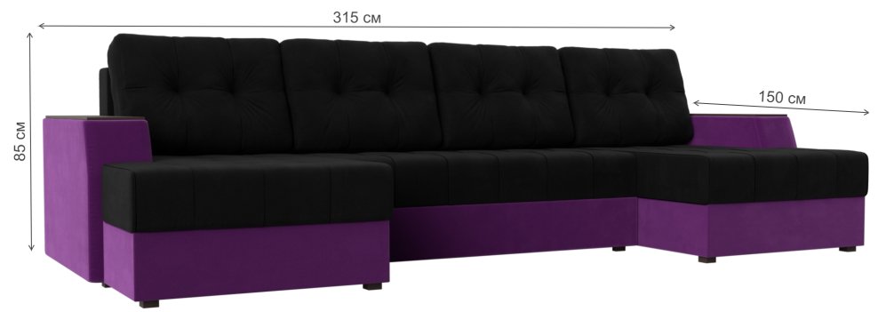 Диван Эмир-П микровельвет фиолетовый / черный