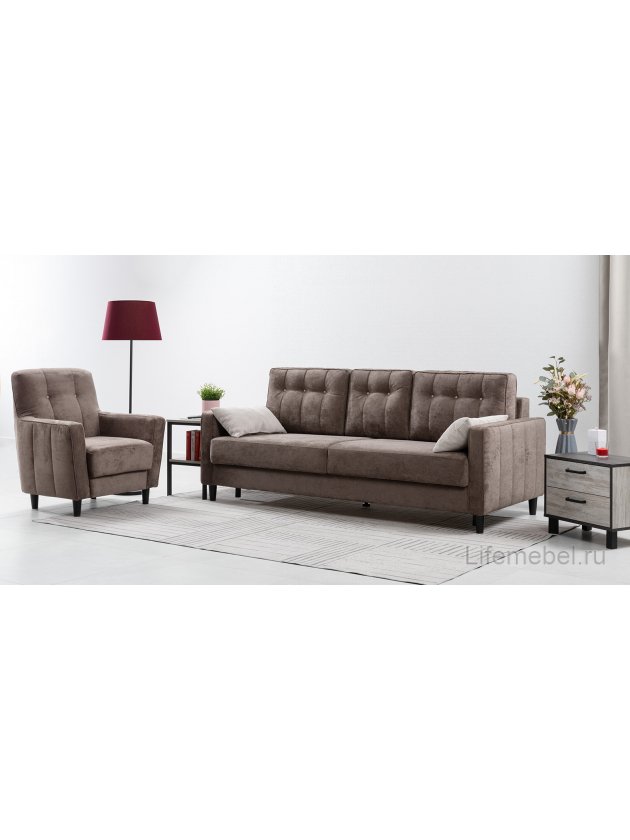 Диван Арно коричневый перламутр / молочно-серый велюр