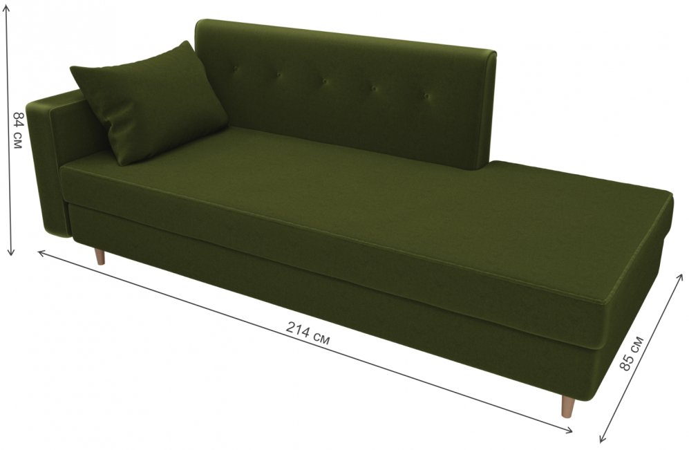 Диван-кушетка Селена левый микровельвет зеленый