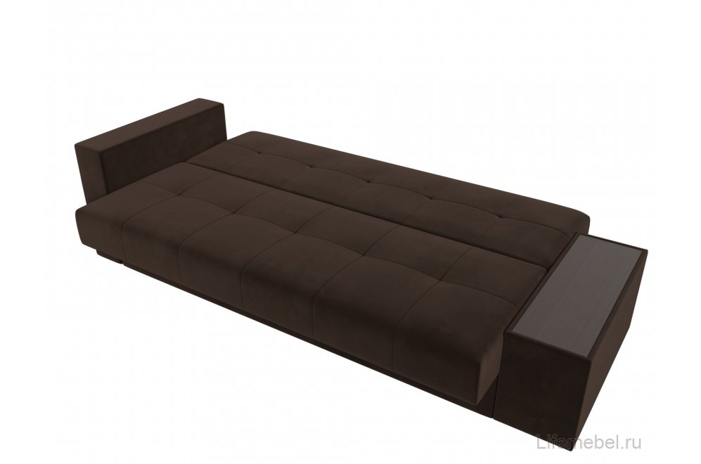 Диван Лига-020 микровельвет сиденье и спинка микровельвет коричневый / подлокотники и царга микровельвет коричневый / декоративная подушка микровельвет желтый