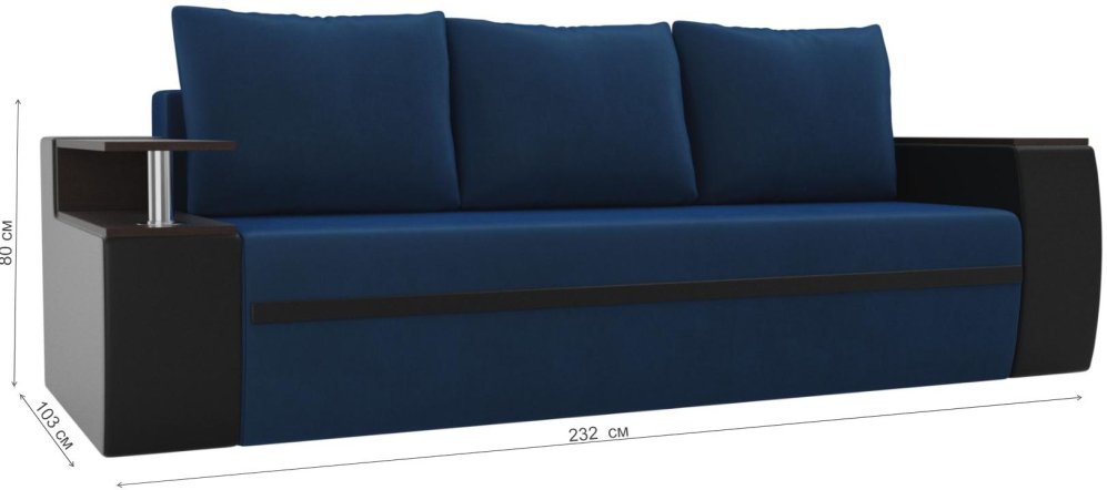 Диван Майами велюр синий / эко кожа черная