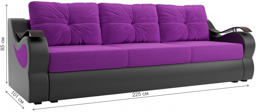 Диван Меркурий прямой еврокнижка микровельвет фиолетовый / эко кожа черный