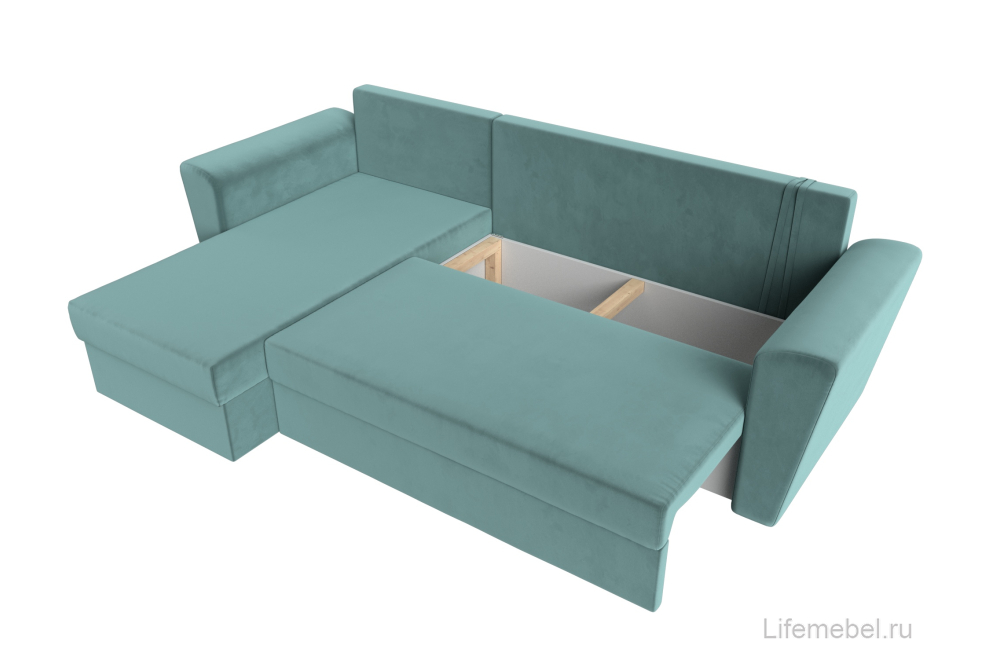 Диван угловой Дельта-Нова Лайт левый бирюзовый велюр