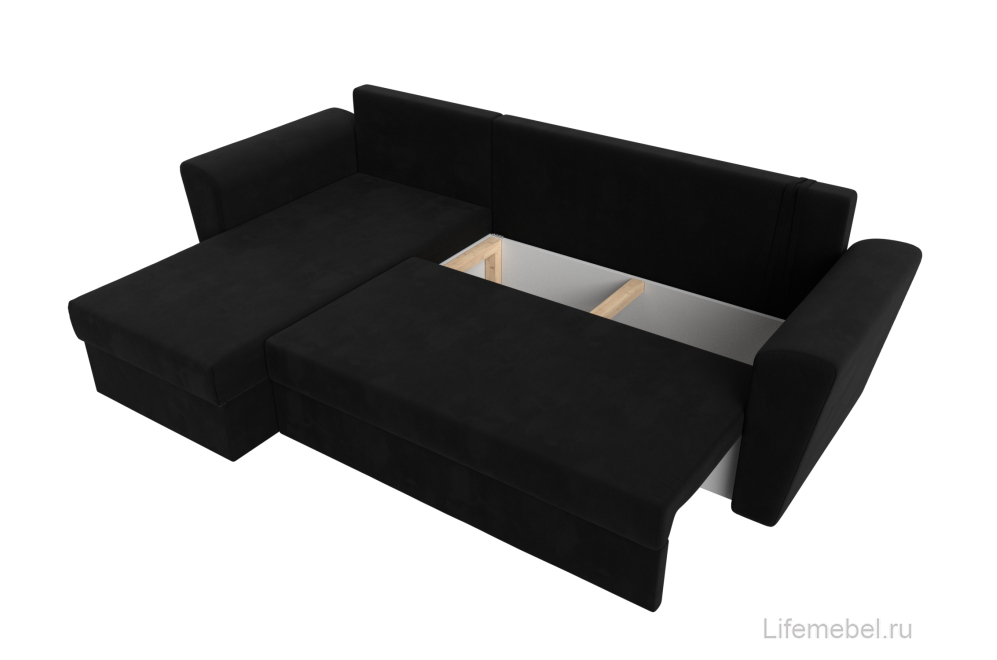 Диван угловой Дельта-Нова Лайт левый черный микровельвет