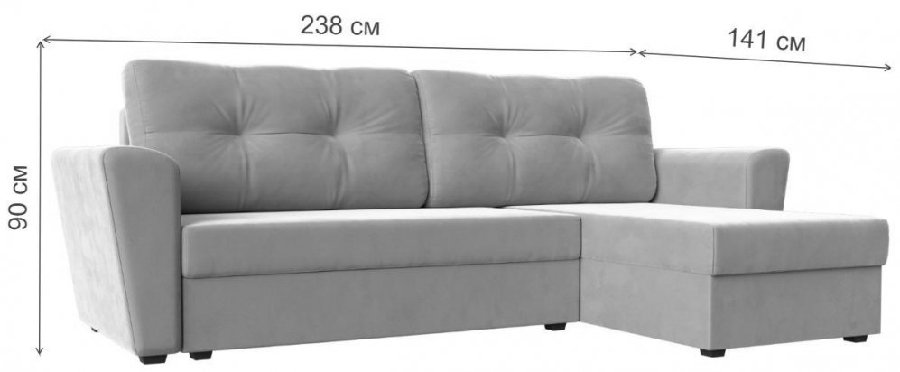 Диван угловой Амстердам Лайт правый черный велюр