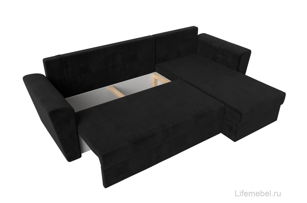 Диван угловой Амстердам Лайт правый черный велюр
