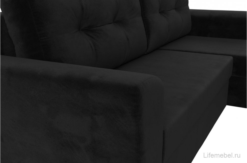 Диван угловой Амстердам Лайт правый черный велюр