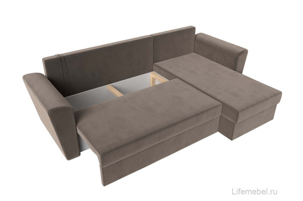 Диван угловой Дельта-Нова Лайт правый коричневый велюр