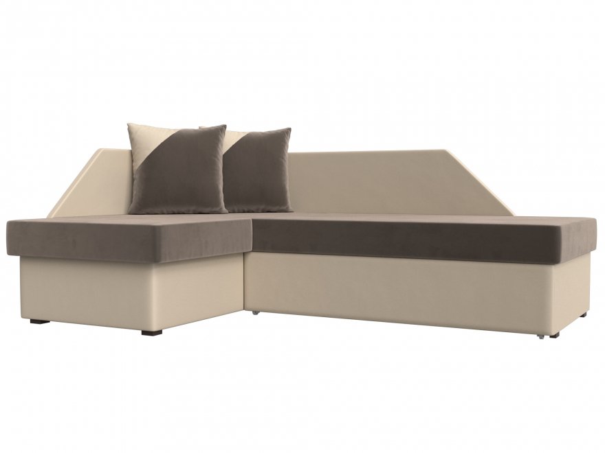 Диван угловой Андора левый  коричневый велюр / бежевая экокожа