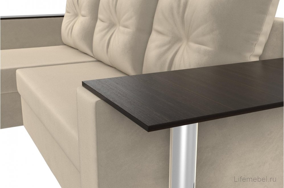 Диван угловой Дельта-Прайм левый бежевый микровельвет