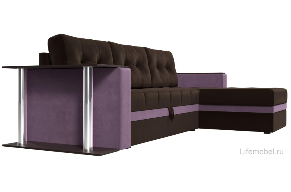 Диван угловой Дельта-Прайм М правый коричневый / сиреневый микровельвет