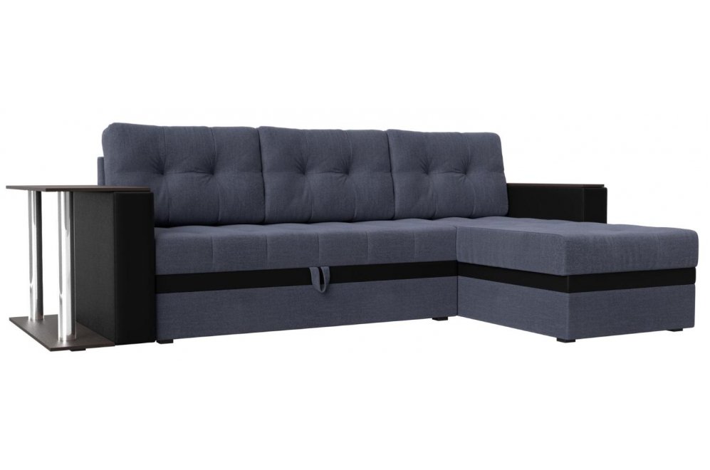 Диван угловой Дельта-Прайм М правый рогожка berat серая / экокожа черная