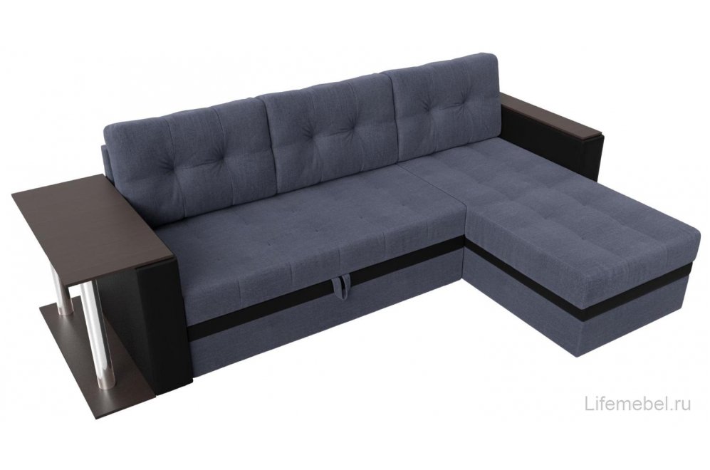 Диван угловой Дельта-Прайм М правый рогожка berat серая / экокожа черная
