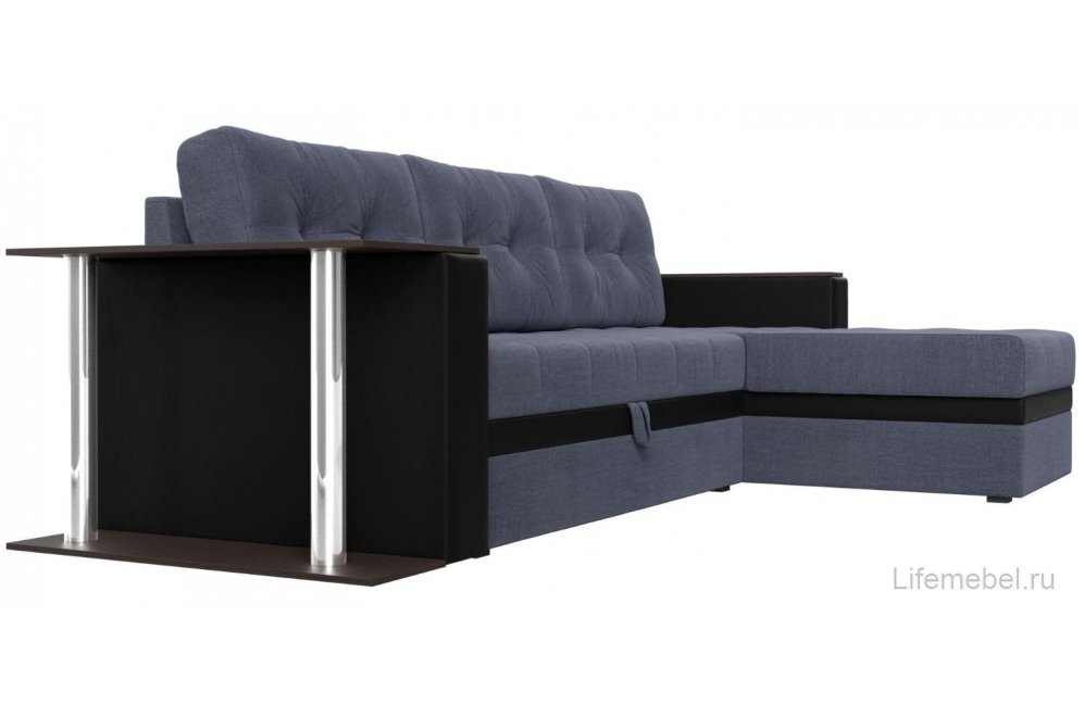 Диван угловой Дельта-Прайм М правый рогожка berat серая / экокожа черная