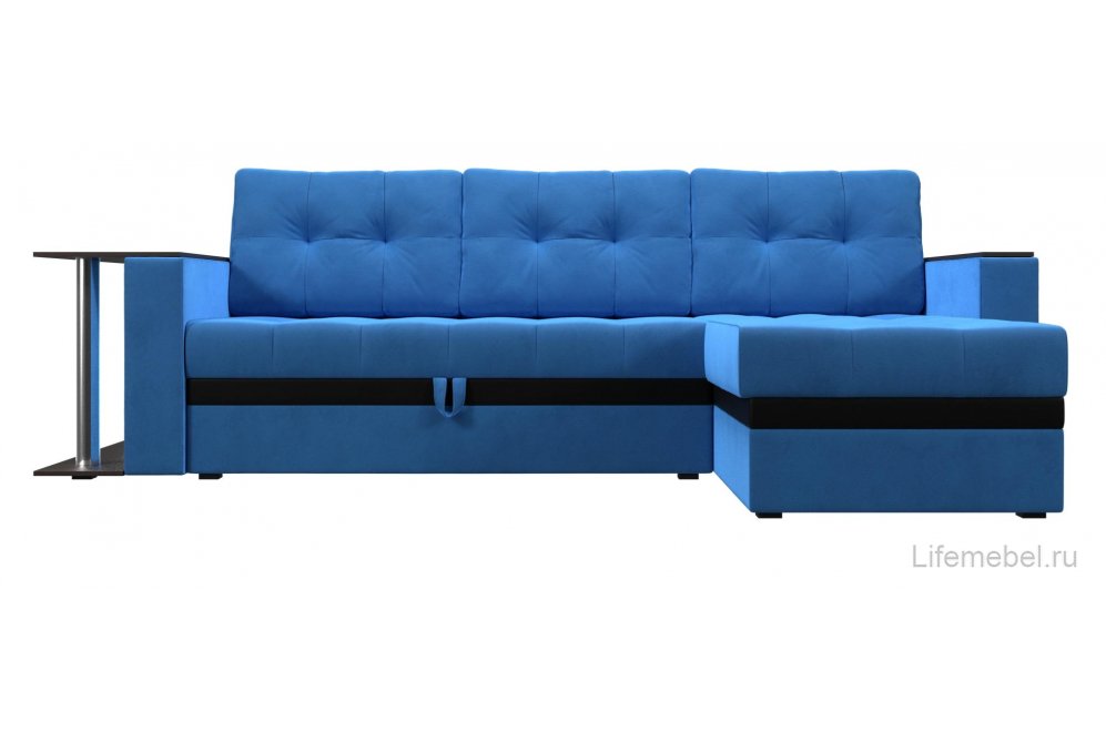 Диван угловой Атланта М правый голубой велюр