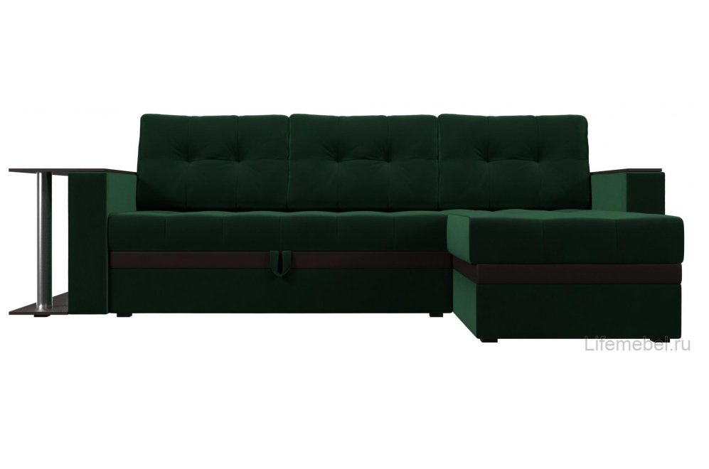 Диван угловой Дельта-Прайм М правый зеленый велюр